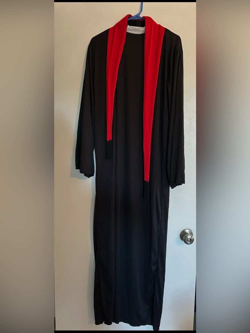 Black Costume Priests Robe with Red Scarf